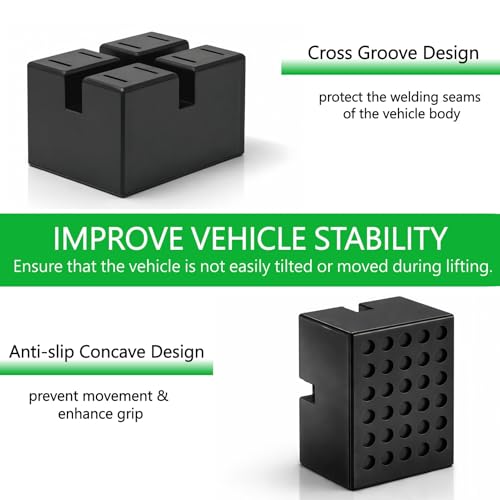 Scratch Proof 4 Pack Garage Jack Accessories, Pinch Weld Lift Pads, Universal 4x3x2.4 Slotted Frame Rail Protector, 3000 lbs Load Capacity for Auto Repair Shop Lifts, Stands and Floor Jacks - size: 4" x 3" x 2.4"
