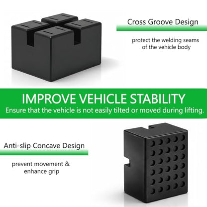 Scratch Proof 4 Pack Garage Jack Accessories, Pinch Weld Lift Pads, Universal 4x3x2.4 Slotted Frame Rail Protector, 3000 lbs Load Capacity for Auto Repair Shop Lifts, Stands and Floor Jacks - size: 4" x 3" x 2.4"