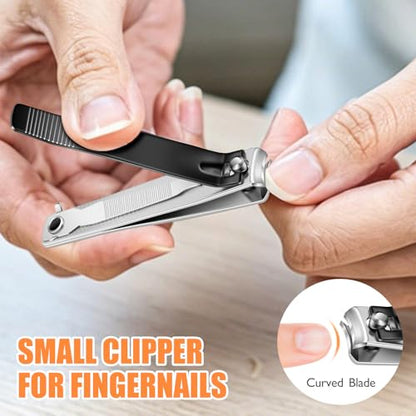 DRMODE Finger Nail Clippers Adult - 8 Pack Nail Clippers Set for Men Women with Nail File, Sharp Stainless Steel Fingernail & Toenail Clippers Curved Cutter Trimmer - style: 8 Pack -Black