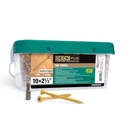 Deck Plus 2-1/2 Inch Epoxy Coated Exterior Wood and Fence Screws #10 x 2-1/2" Torx/Star Drive Included Coarse Thread, Outdoor Rust Resistant Decking Screw, Tan, Keg, 1000 Pieces | 49325 - color: Tan, size: #10 x 2-1/2", style: 1000 pcs