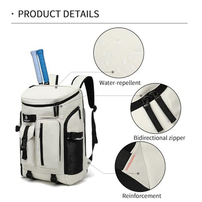 tennis mountain climbing travel backpack, independent shoe compartment for sports and fitness, waterproof 15.6-inch computer bag - color: Almond White