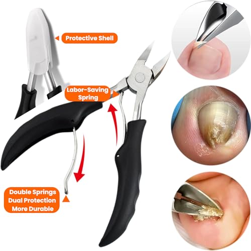 Toenail Clippers for Thick Toenails for Seniors, Angled Head Large Toe Nail Clippers Set for Men, Heavy Duty Ingrown Toenail Clippers Long Handled, Ultra Sharp Slanted Nail Cutter