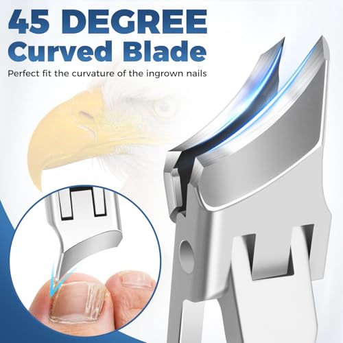 Ingrown Toenail Clippers - Wide Jaw Opening Anti-Splash Slanted Nail Clippers with Catcher, Heavy Duty Ingrown Toenail Clippers Nail Cutters, Ultra Sharp Slanted Nail Clippers with Long Handle - color: Sliver Slanted Nail Clippers