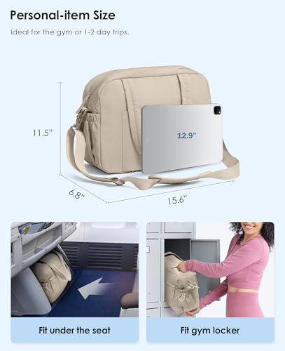 Gym Bag for Women, Travel Duffle Bags with Wet Pocket, Lightweight Carry on Bag Overnight Weekender Duffel Bag, Water Resistant (Khaki Ash) - color: Khaki Ash