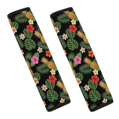 1 Pair Universal Soft And Comfortable Seat Belt Shoulder Pad for Adult Use, Stroller Pushchair High Chair, Palm Leaves Hibiscus Flowers Hawaii Tropical Pineapples Neck Strap Covers, Anti-Slip Pad - color: Pattern 394