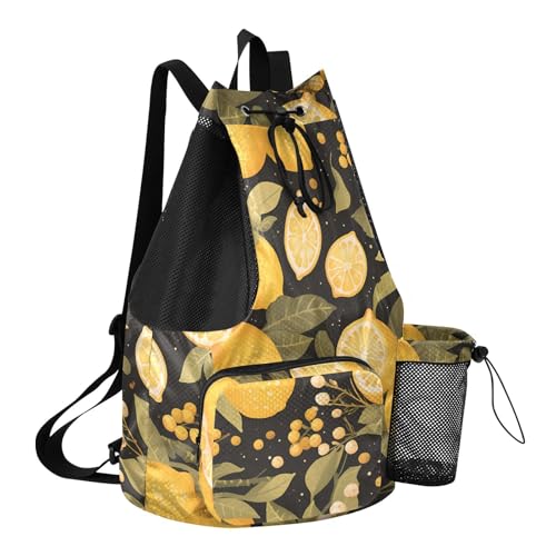 GuoChe Drawstring Backpacks Gym Swim Bag With Inside Pockets Pull String Bag Waterproof Chic Lemons Limes Black - color: Chic Lemons Limes Black