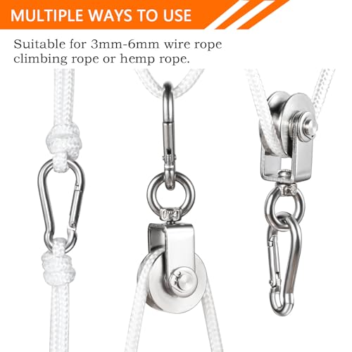 Stainless Steel Small Pulley M25, 10m Nylon Rope and 2pcs Clips for Outdoor DIY Pulley System, Bird Feeder Sun Shade, Tent Poles, Kayak - size: 10m