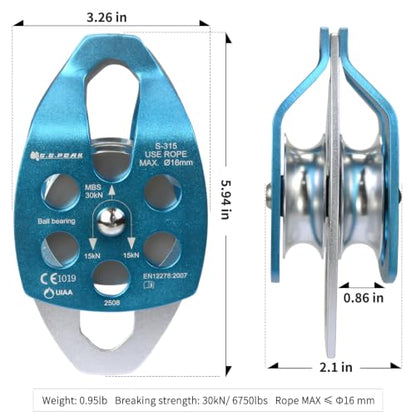 SEPEAK CE&UIAA 30kN Large Rescue Climbing Pulley Double Sheave with Swing Plate Climbing&Rock Lifting Blue - color: Blue