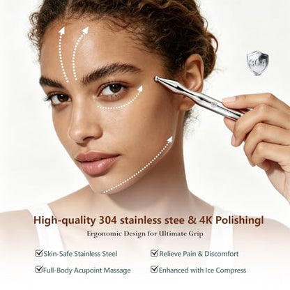 304 Stainless Steel Acupuncture Pen Pain Relief Face & Body Massage | Trigger Point Massager for Neck, Jaw & Feet—Full Body Pain Relief with Acupressure Therapy, Portable Deep Tissue Relief Tool