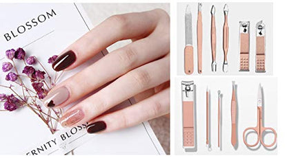 Manicure Set, 12 In 1 Stainless Steel Professional Pedicure Kit Nail Scissors Grooming Kit with Pink Leather Travel Case Pink - color: 12 in 1