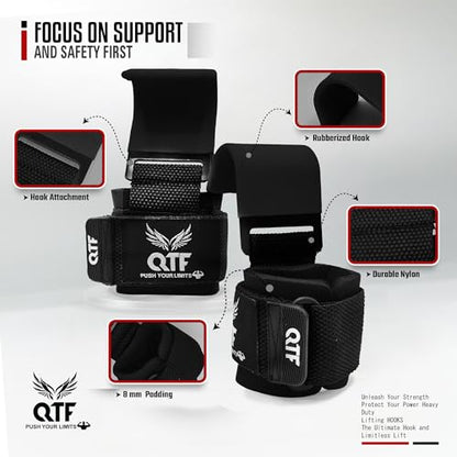 Weight Lifting Hooks Lifting Heavy Duty Deadlift Wrist Straps Men and Women Pull Ups Powerlifting and Gym Workouts grips - color: Black/Iron-Hooks, size: Iron-Hooks