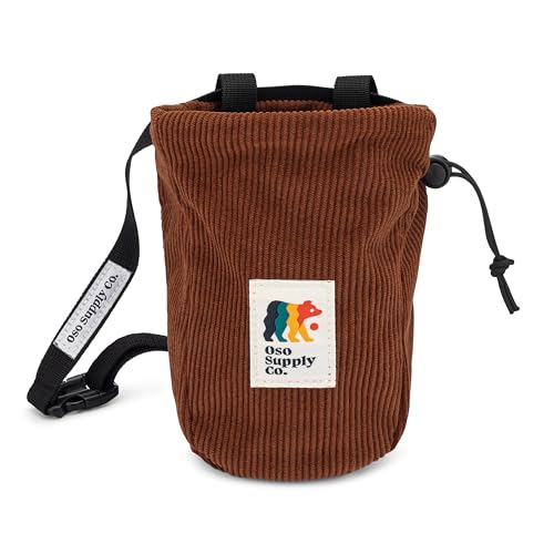 Oso Supply Co - Vintage Corduroy Climbing Chalk Bag for Rock Climbing & Bouldering with Zipper Pocket, Brush Loop & Adjustable Belt - Perfect Gear for Indoor Gym and Outdoors - color: Rustic Brown