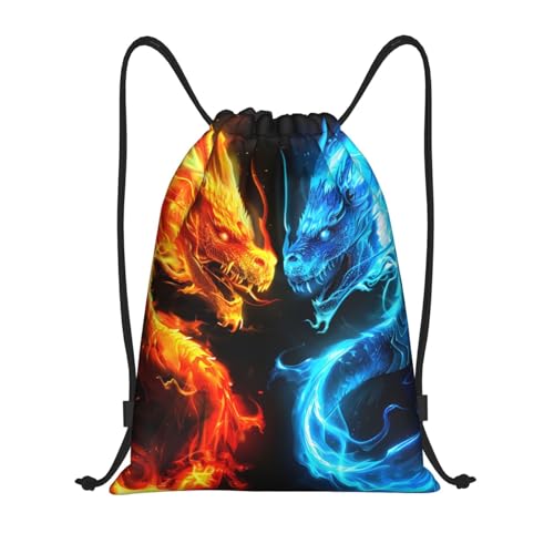 Drawstring Sports Backpacks - Lightweight Swim Gym Bags for Women Men String Sackpack for Beach Travel Yoga(Small, Fire Dragons) - color: Fire Dragons, size: Small