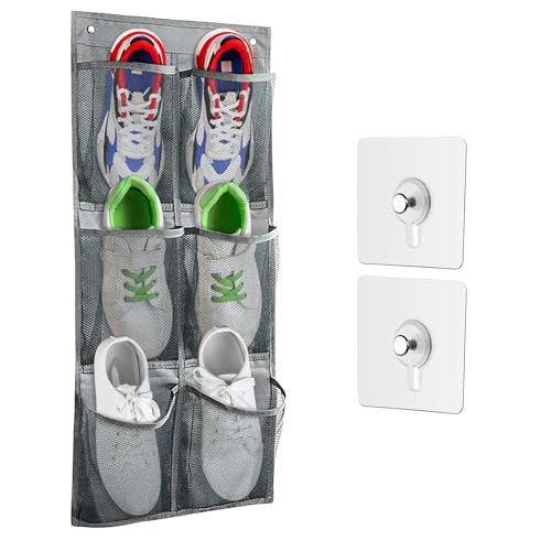 1 Pack Hanging Shoe Organizer for Closet,6 Mesh Pockets Wall Mounted Shoes Rack,Hanging Over the Narrow Door Shoe Organizer for RV Camper,Travel Camping,Cruise Ship,Dorm,Guest Room(Grey) - size: 1 PCS