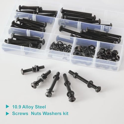 200 PCS M5 x 30mm 35mm 40mm 45mm 50mm, Button Head Socket Cap Screws Bolts Washers Nuts Assortment Kit, 10.9 Grade Alloy Steel, Black Oxide Finish, Metric Allen Hex Drive - size: Button M5x30/35/40/45/50 mm