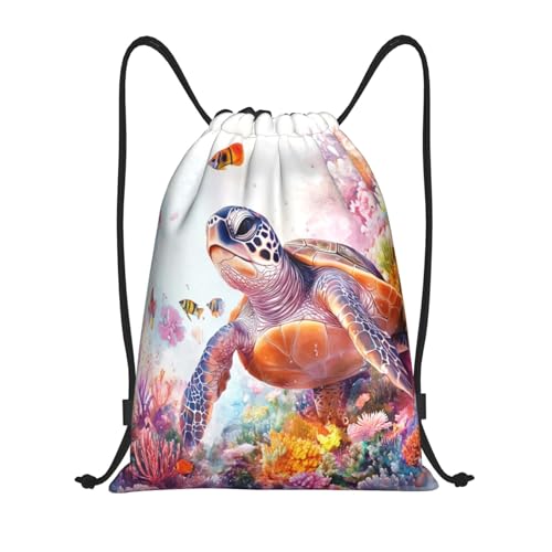 Drawstring Sports Backpacks - Lightweight Swim Gym Bags for Women Men String Sackpack for Beach Travel Yoga(Small, Turtle Coral Reefs) - color: Turtle Coral Reefs, size: Small