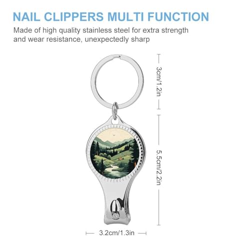 Outdoor Landscape Metal Nail Clipper, Nail Cutter with File & Bottle Opener Keychain for Men Women, Portable Nail Tool for Travel Outdoor Daily Use