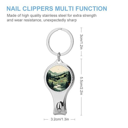 Outdoor Landscape Metal Nail Clipper, Nail Cutter with File & Bottle Opener Keychain for Men Women, Portable Nail Tool for Travel Outdoor Daily Use