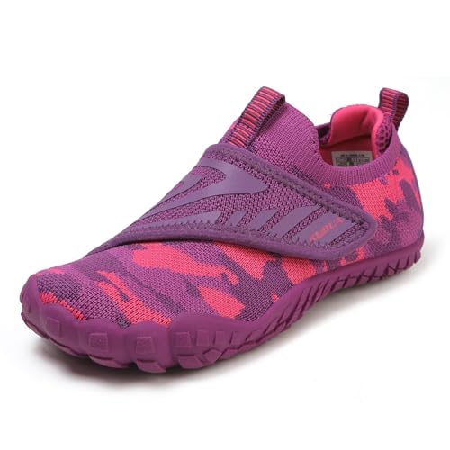 KUBUA Versatile Kids Water Shoes Boys Girls Quick Dry Swim Aqua Socks | Wide Toe Box, Lightweight, Barefoot-Style, Breathable, Beach, Pool, Kayak, Water Parks, Hiking, Toddler, Little Kid, Big Kid - color: Purple, size: 5 Big Kid