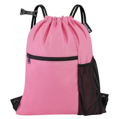HOLYLUCK Men & Women Outdoor Sport Gym Sack Waterproof Drawstring Backpack Bag (Standard With Drawstring, Pink) - color: Pink, style: Standard With Drawstring