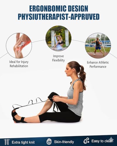 Foot & Calf Stretcher for Plantar Fasciitis Relief, Adjustable Stretching Strap & Foot Rocker Combo for Achilles Tendon, Heel Pain, Hamstring & Muscle Recovery – Physical Therapy Stretching Device for Home Use - color: Darkness