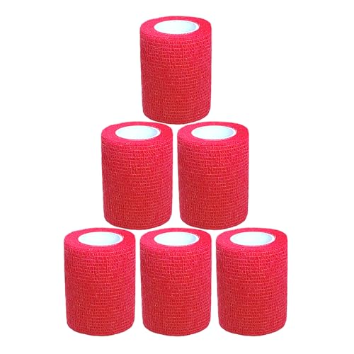Baisunt 6 Pack 3 Inches Cohesive Bandage Self Adhesive Wrap Elastic Self Adherent Vet Wrap Breathable Self Stick Tape for Wrist, Ankle, Sports, Tatoo Wrap(5 Yards, Red) - color: Red, size: 3 Inch