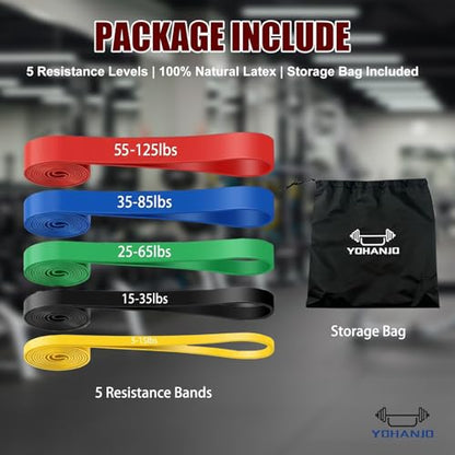 5-Level Resistance Bands,5-125LBS Workout Bands for Exercise | Pull-Up Assist Bands,Physical Therapy & Stretching – Multiple Resistance Levels for Home Gym & All Fitness Goals