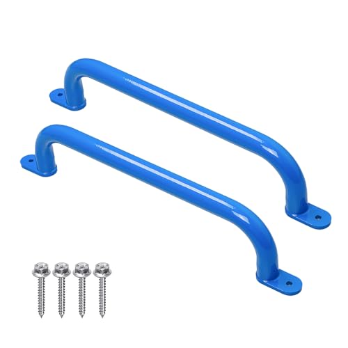 17 Inch Blue Playground Handles Indoor Kids Monkey Bars Ladders 2Pcs | Heavy Duty Solid Metal, Vibrant Color Smooth Glossy Powder Coating, Comfy Secure Grips for Playset Swing Set Climbing Frame - color: Blue - 2 Pack