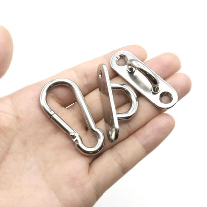 6 Pcs Stainless Steel 1.89 Inch Strip Type Eye Plate and 6 Pcs Stainless Steel Snap Hook for Ceiling Hook Loop Wall Mount Hanging Hardware Fitting