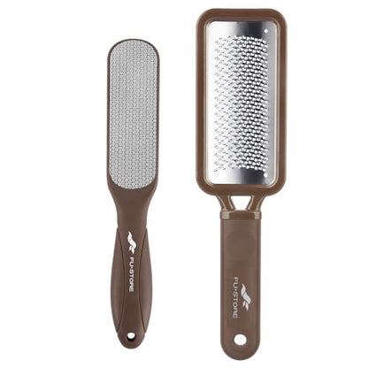 Fu Store 2 Pack Foot Files Callus Remover Stainless Steel Foot Rasp and Dual Sided Feet File Professional Scrubber Pedicure Tools Premium for Feet Care Remove Hard Skin, Brown - color: Brown
