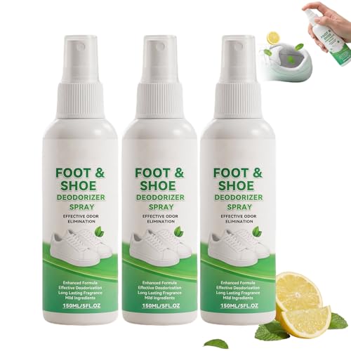 Foot & Shoe Deodorizer Spray, Shoe Odor Eliminator for Sneakers, Boots & Sports Shoes, Long Lasting Freshener Spray for Feet, Socks, Gym Bags & Shoes Cabinets, Lemon Mint Formulated (3pcs) - color: 3pcs