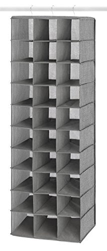 Whitmor 30 Sections Hanging Clothes Closet Shoe Organizer, Space Saving Breathable Fabric Shoe Storage for Bedroom, Laundry, Dorm, Crosshatch Gray - size: 11.5 inches (L) x 16.5 inches (W) x 48 inches (H)
