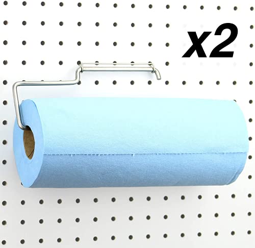 RightArrange Pegboard Paper Towel Holder, 2-Pack - Stainless Steel - Hooks to Any Peg Board - Pegboard Organization Accessory for Tool Shed, Garage, Workbench, Kitchen, Laundry or Craft Room - color: Stainless Steel, size: 2-Pack
