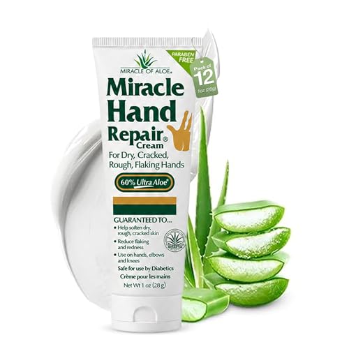 Miracle Hand Repair Cream, Hand Cream For Dry Cracked Hands, 1 Oz, 12 Pack | 60% Aloe Vera Cream, Non Greasy Moisturizer For Working Hands, Fast Absorbing Lotion For Extremely Dry Skin, Travel Size - size: 1 Fl Oz (Pack of 12)