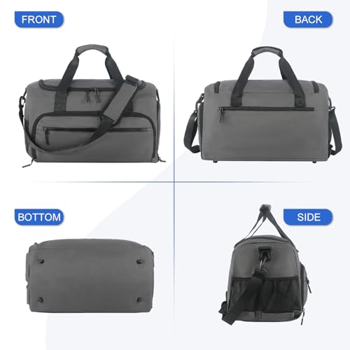 Gym Bag for Men Women, Sports Duffle Bag with Wet Pocket & Shoes Compartment, Water Resistant Overnight Weekender Bag Duffel Bag - color: Grey