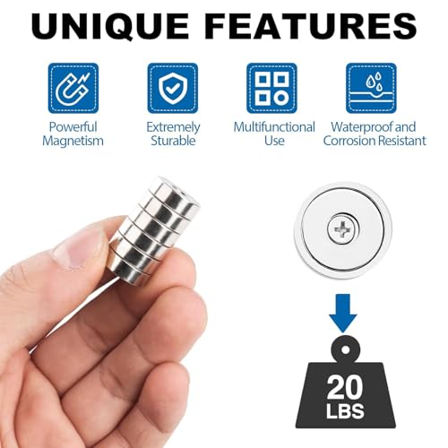 LOVIMAG Strong Neodymium Rare Earth Magnets, 20LBS-6 Pack | Heavy Duty Cup Magnet with Countersunk and Screws for Tool Room, Kitchen Doors, Wall Mounting, Office - size: 20lbs