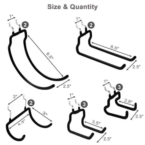 FRIMOONY 12 PCS Heavy Duty Pegboard Hooks, for Organizing Various Tools, for 1/4 Inch Pegboard, Black