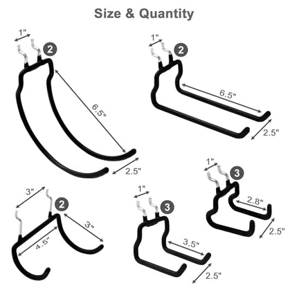 FRIMOONY 12 PCS Heavy Duty Pegboard Hooks, for Organizing Various Tools, for 1/4 Inch Pegboard, Black
