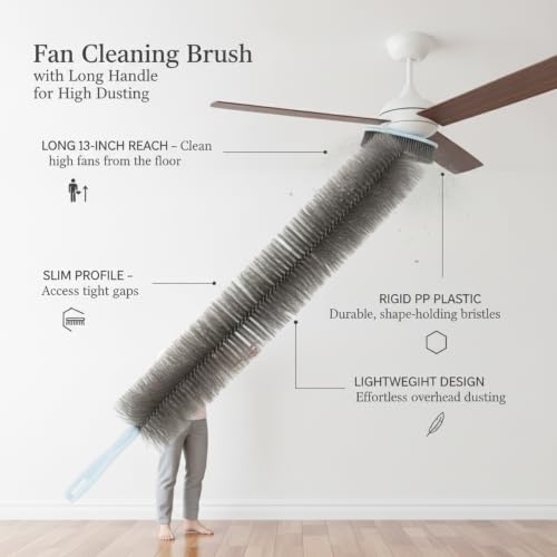 Fan Cleaning Brush, Slim PP Plastic Duster with Long Handle for Ceiling Blades and Tight Gaps, High Dusting Tool from Floor - color: Gray