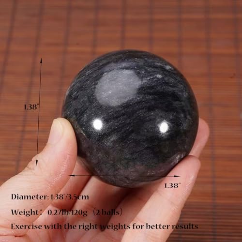 Baoding Balls 2Pcs, 1.38 inch Natural Marble Baoding Chinese Meditation Balls, with Carry Case for Hands Stress Relief, Dark Grey - color: Dark Grey, size: Small-1.38"
