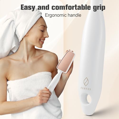 FERYES Glass Foot File Callus Remover - Long Handle Glass Foot Scrubber for Dead Skin, Cracked Heel Scraper Buffer - Professional Pedicure Tool for Smooth, Beautiful Feet - White - style: Single-sided nano glass