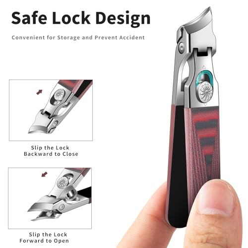 Slant Head Stainless Steel Nail Clipper for Ingrown Nail Care with G10 Handle, Edgy Toenail Clipper for Podiatrist and Elder Users, Angled Nail Trimmer with Safe Lock(Straight Red B) - color: Straight Red B