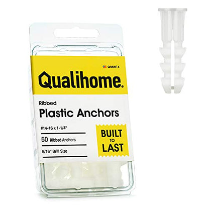 Premium Quality Ribbed Plastic Drywall Wall Anchors (#14-16 x 1-1/4") - size: #14-16 x 1-1/4”, style: Standard Pack