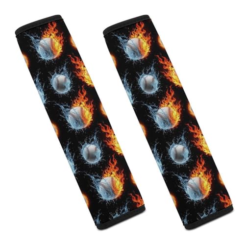 2 Pack Fire Water Baseball Car Seat Straps Shoulder Pads Soft Padded Seat Belt Cushion for Kids, All Vehicles, Pressure Relief - color: Pattern 269