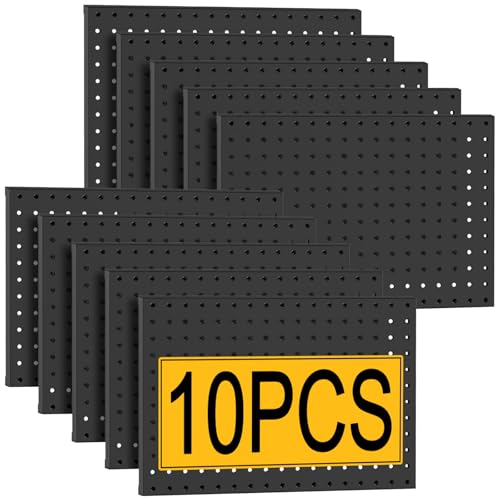 PBHEPJ 10 Pcs Metal Pegboard Panels, Heavy Duty Peg Boards for Garage and Garden Tool Storage, Includes Drywall Anchors and Screws Kits, Black (10 pcs 16in x 12in) - color: Black, size: 16in x 12in- 10 Pcs