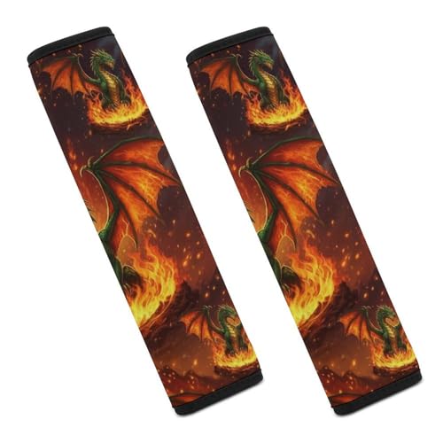 Soft Padded Seat Belt Shoulder Pad for Elderly Support, Stroller Pushchair High Chair, 2 Pack Mythical Fire Green Dragon Shoulder Harness Cover Neck and Shoulder Support - color: Pattern 853