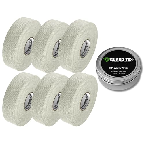 Guard-Tex® White Athletic Finger Tape - Self-Adhesive Natural Cotton Air-Mesh™ No Residue - 3/4 Inch - 6 Pack x 90ft (540ft) USA Made - color: Arctic White, size: 6 rolls, 3/4"