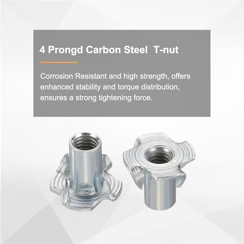 HARFINGTON M5x12mm T-Nuts 4 Pronged Tee Nut 0.57" x 0.47" Fully Thread Carbon Steel Inserts for Wood, Rock Climbing Holds, Cabinetry, Furniture 50pcs - size: M5x12mm