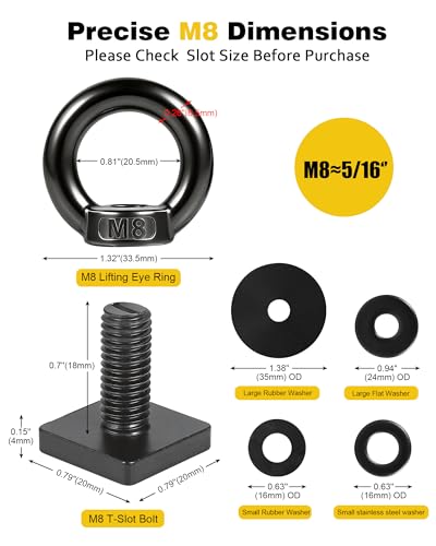 T Track Mount Tie Down Anchor for Roof Rack, M8 Heavy Duty Ring Shaped Eye Bolt, Stainless Steel T Bolt Eye Nut Tie Down Rings for Holding Bungee Cord, Ropes, Hooks - size: M8x18mm-Black, 4 Pack