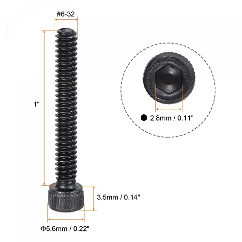 uxcell #6-32x1" Hex Socket Head Cap Screw Bolts 12.9 Grade Alloy Steel 25pcs - size: #6-32x1"